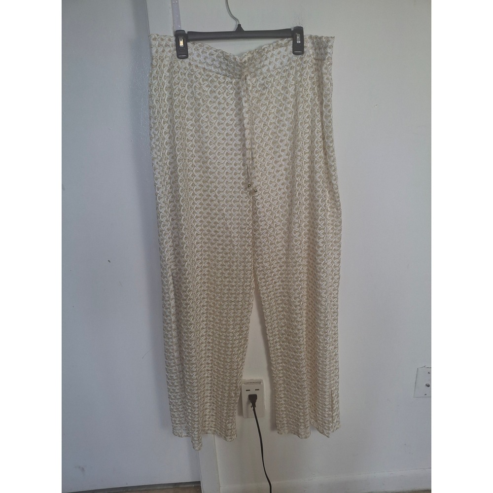 Mynah Womens XXL White Gold Metallic Lace Wide Leg Drawstring Pants 03661-6